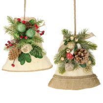 Article Décoration murale cloche de Noël en jute assortie H20cm 2pcs