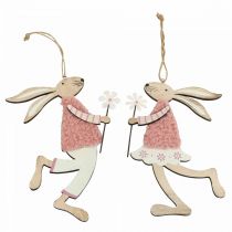 Article Décoration murale lapin de Pâques à suspendre bois rose 14×19,5cm 4 pcs