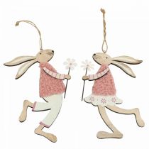 Article Décoration murale lapin de Pâques à suspendre en bois rose 14×19,5cm 4pcs