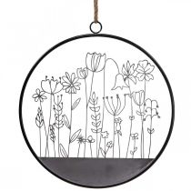 Décoration murale fleur anneau décoration estivale métal gris/noir Ø38cm