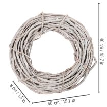 Article Couronne décorative en osier, composée de branches blanchies à la chaux, 40 cm