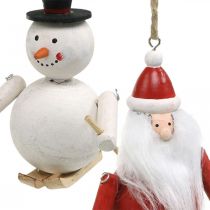 Article Décorations de sapin de Noël en bois Père Noël et bonhomme de neige 11cm lot de 2