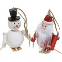 Article Décorations de sapin de Noël en bois Père Noël et bonhomme de neige 11cm lot de 2