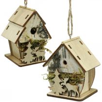 Article Pendentif de Noël en bois petites maisons décoratives H6.5/7.5cm 4pcs