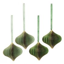 Article Décorations de Noël vintage, papier vert et or, Ø8cm, lot de 4