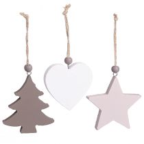 Article Décorations de Noël en bois forme étoile, cœur et sapin doré – Lot de 6