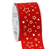 Article Ruban de Noël rouge avec bordure en fil d&#39;étoiles 60 mm 20 m