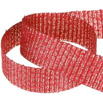 Article Ruban de Noël avec fils dorés, ruban cadeau rouge 25 mm, 20 m