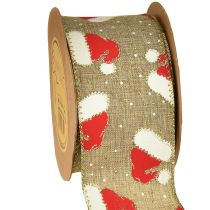 Article Ruban de Noël avec bonnets de Père Noël, marron, 60 mm, 10 m