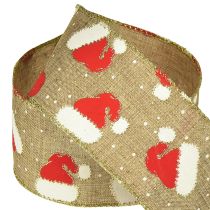 Article Ruban de Noël avec bonnets de Père Noël, marron, 60 mm, 10 m