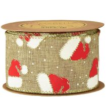 Article Ruban de Noël avec bonnets de Père Noël, marron, 60 mm, 10 m