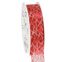 Article Ruban de Noël avec filet étoiles rouge et or 25 mm 18 m