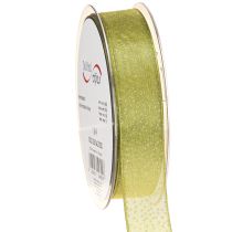 Article Ruban de Noël à pois dorés, indéformable, vert, 25 mm, 20 m