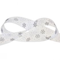 Article Ruban de Noël organza flocons de neige blanc gris 40mm 15m