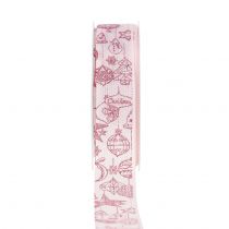 Ruban déco rose avec motif de Noël 25mm 18m