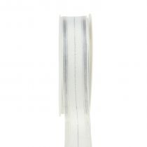Ruban de Noël avec des bandes de lurex transparentes blanc, argent 25mm 25m