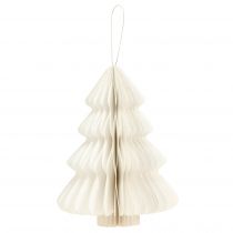 Article Lot de 5 décorations suspendues sapin de Noël papier blanc et argenté 20 cm