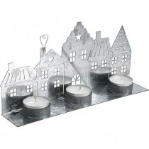 Article Décoration de Noël maisons, photophore métal argenté 25cm