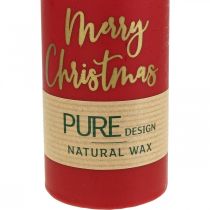 PURE bougies pilier Merry Christmas 130/60mm cire rouge 4pcs