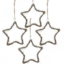 Décoration de Noël étoiles étoiles d&#39;orme à suspendre blanc lavé 20cm 4pcs
