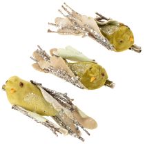 Article Décoration de Noël oiseau sur clip vert, paillettes 12cm 6pcs assortis