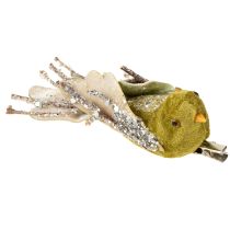 Article Décoration de Noël oiseau sur clip vert, paillettes 12cm 6pcs assortis