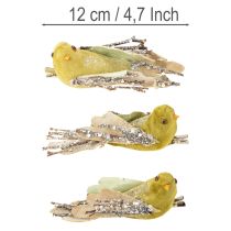 Article Oiseaux décoratifs verts avec clip 12 cm - Lot de 6