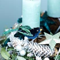 Article Décoration de Noël merle avec clip bleu, paillettes assorties 3pcs