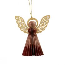 Article Décoration de Noël Angelots en Papier Bordeaux et Rose avec Détails Dorés, 12 cm, Lot de 4