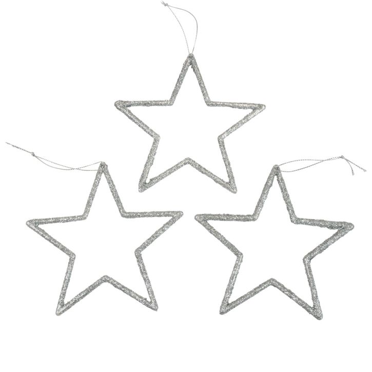 Article Pendentif étoile de décoration de Noël paillettes argentées 12cm 12 pcs