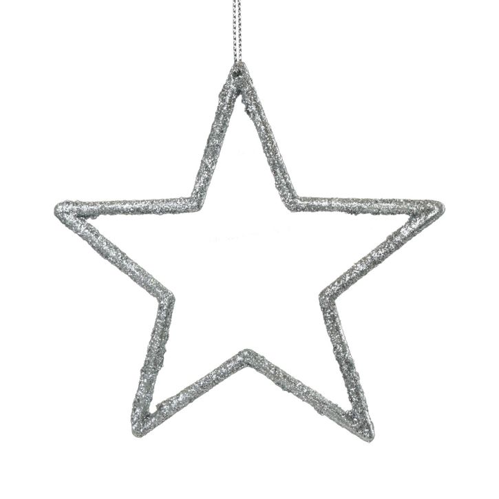 Article Pendentif étoile de décoration de Noël paillettes argentées 12cm 12 pcs