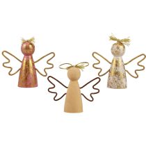Article Décoration en bois d&#39;ange de Noël, cintre décoratif doré 9 × 3 × 7,5 cm 6 pièces