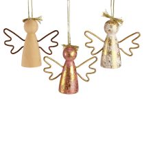 Article Décoration en bois d&#39;ange de Noël, cintre décoratif doré 9 × 3 × 7,5 cm 6 pièces