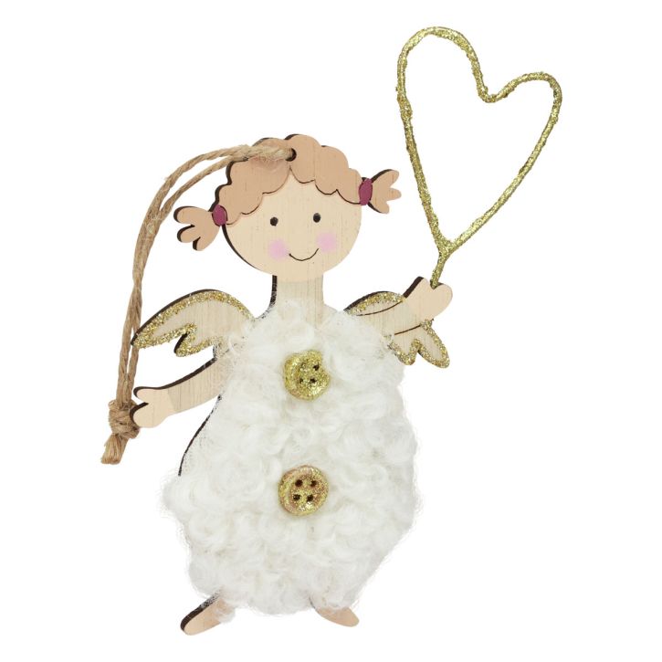 Article Décoration de Noël 8 Anges en Bois avec Cœur, 14,5 cm