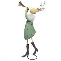 Article Figurine de Noël cerf trompette en métal vert or 51cm