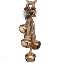 Article cloches dorées de Noël avec noeud, pommes de pin et feuillage, décoration d'intérieur, 51 cm