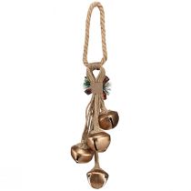 Article Grandes cloches de Noël dorées avec nœud et branches de sapin, décoration festive pour porte et chambre, 51 cm