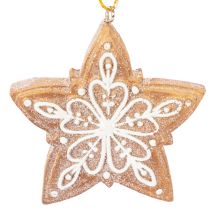 Article Décorations de Noël, pain d'épice, aspect glaçage, casse-noisette, étoile, sapin, couronne, 6 cm, lot de 4