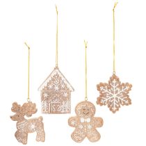 Article Décorations de Noël, motif gâteau au miel, renne, bonhomme en pain d'épice, flocon de neige, 7 cm, lot de 4
