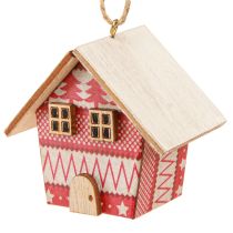Article Maisons de Noël à suspendre en papier bois rouge 5,5 cm 6 pièces
