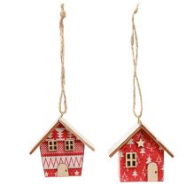 Article Maisons de Noël à suspendre en papier bois rouge 5,5 cm 6 pièces