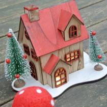 Maison de Noël avec éclairage LED naturel, bois rouge 20×15×15cm