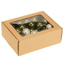 Article Boule de Noël en verre miroir baies olive argent Ø40mm 32 pcs