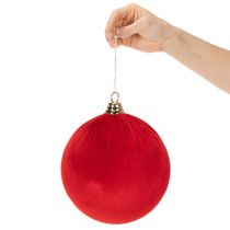 Article Boule de Noël aspect velours rouge, grande boule de 20 cm pour sapin de Noël, lot de 3
