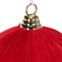 Article Boule de Noël aspect velours rouge, grande boule de 20 cm pour sapin de Noël, lot de 3
