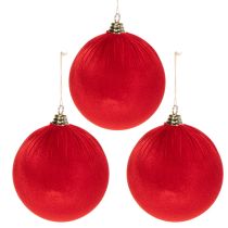 Article Boule de Noël aspect velours rouge, grande boule de 20 cm pour sapin de Noël, lot de 3