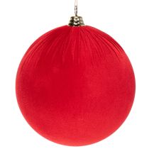 Article Boule de Noël en velours rouge, grande boule décorative à suspendre, 25 cm, lot de 2
