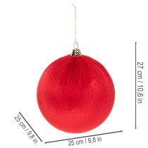 Article Boule de Noël en velours rouge, grande boule décorative à suspendre, 25 cm, lot de 2