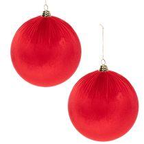 Article Boule de Noël en velours rouge, grande boule décorative à suspendre, 25 cm, lot de 2