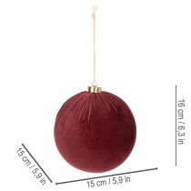 Article Boule de Noël, aspect velours rouge, à suspendre, 15 cm, lot de 3